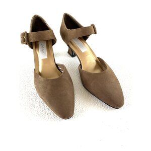Lord & Taylor Classic Preppy Regencycore Women Suede Ankle Strap Heels 9M Brown